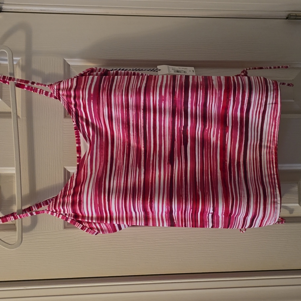 SONNET SHORES WOMEN'S PINK STRIPES BATHING SUIT TANKINI W/ PADDED TOP SIZE 12